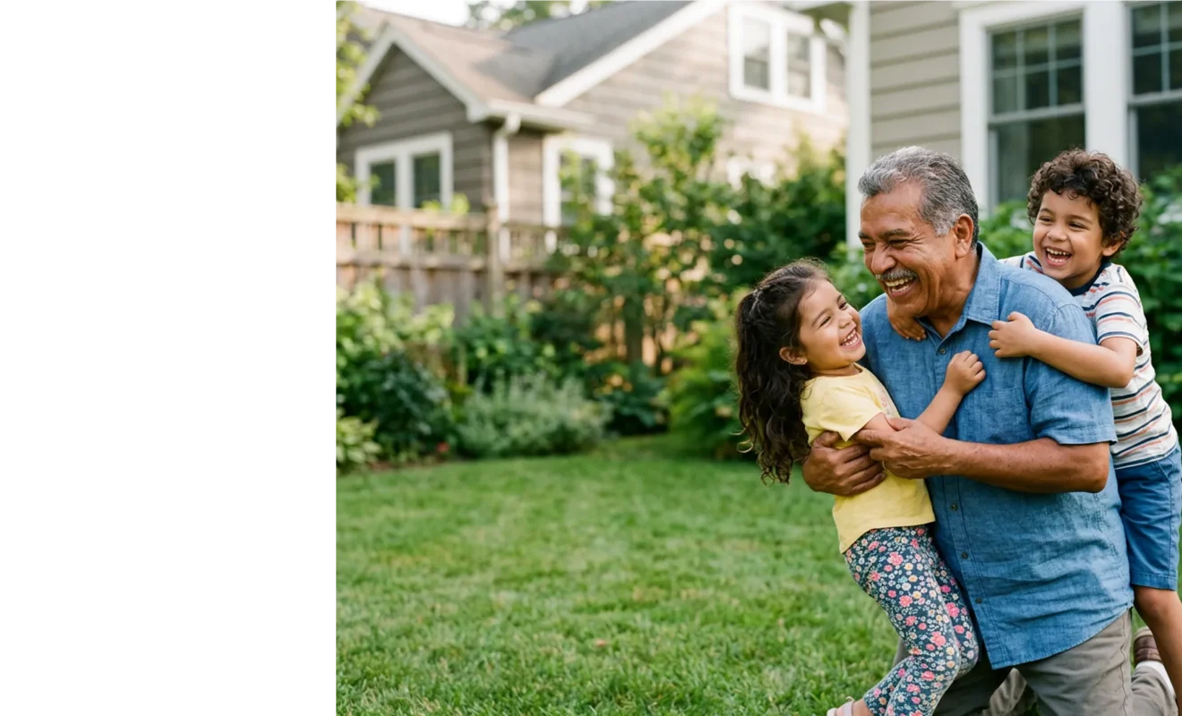 Retired business owner enjoying time with his grandchildren after selling his company.